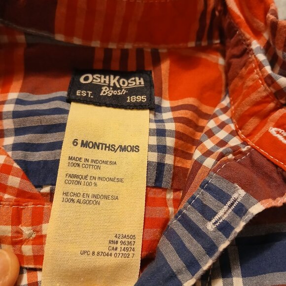 Baby OshKosh B'gosh 6 Months Red & Blue Plaid Long Sleeve Onesie Infant - Picture 3 of 7